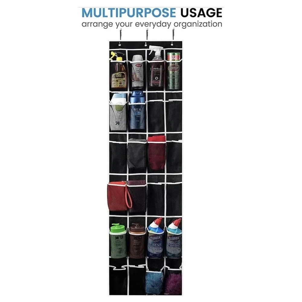 Zober 24 Pocket Over The Door Shoe Organizer Black Mesh Hanging Storage New‎